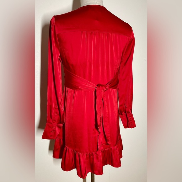 Marissa Webb | Red Satin Long Sleeve | Tie Front Mini Dress | Women’s 10 - Picture 5 of 8